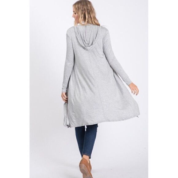 Solid Gray Open Long Length Cardigan Women Size M - Picture 2 of 3